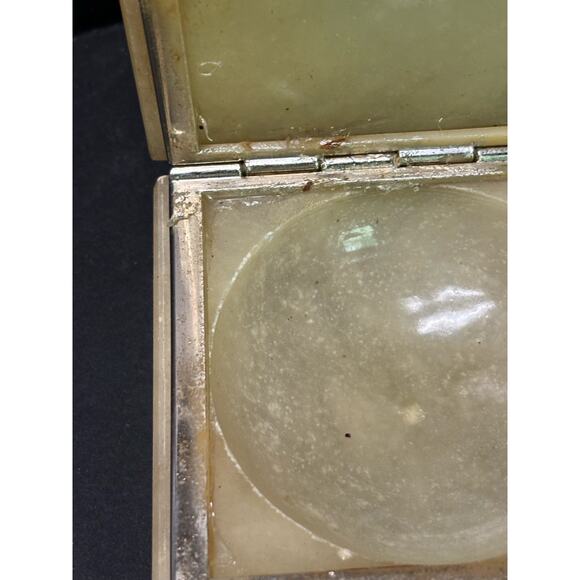 Vintage Alabaster Powder Box Vanity Item Blue Floral Stone Trinket Ring Box - Picture 6 of 9